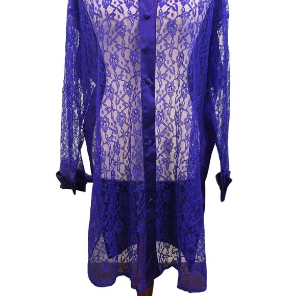 Victorias Secret Satin Lace Nightgown Small Purple Floral Button Up Womens - Picture 5 of 16